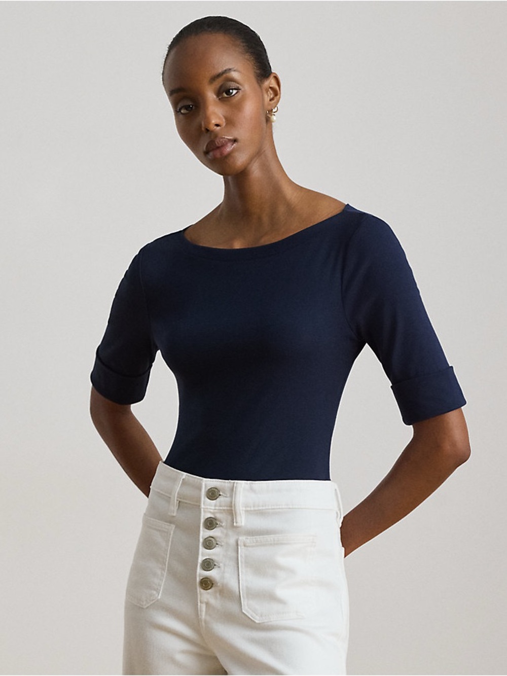 Lauren Ralph Lauren Stretch Cotton Boatneck T-Shirt Small Petite